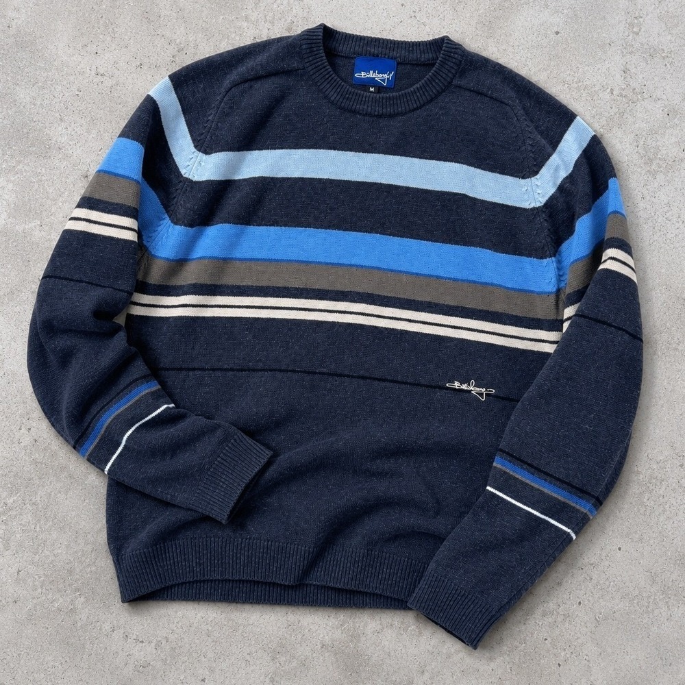 Vintage y2k Billabong Striped Crewneck Sweater Navy Blue Large 90s Surf Skater
